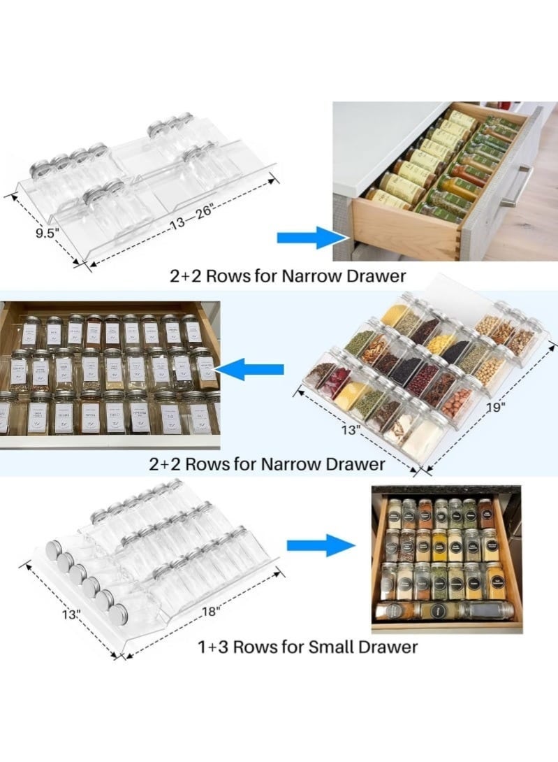 4 Tier Clear Acrylic Spice Organizer Rack - Adjustable Drawer & Countertop Storage Tray for Kitchen Cabinet | Seasoning & Herb Jars Holder - Image 4