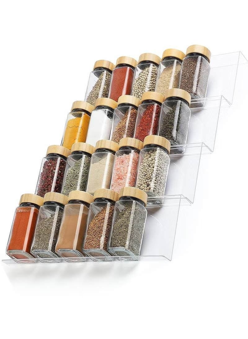 4 Tier Clear Acrylic Spice Organizer Rack - Adjustable Drawer & Countertop Storage Tray for Kitchen Cabinet | Seasoning & Herb Jars Holder - Image 1