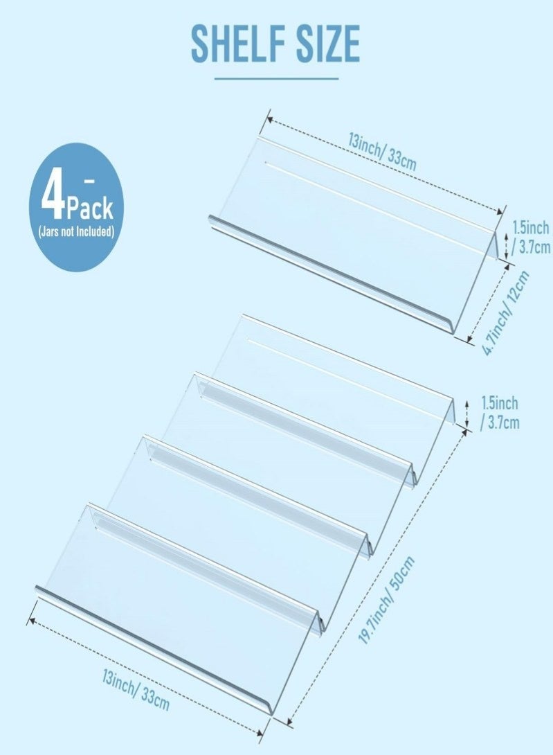 4 Tier Clear Acrylic Spice Organizer Rack - Adjustable Drawer & Countertop Storage Tray for Kitchen Cabinet | Seasoning & Herb Jars Holder - Image 2