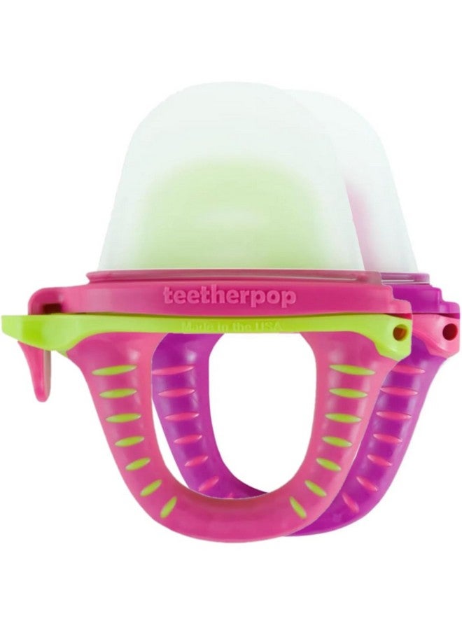 teetherpop Fillable Silicone Teether For Breastmilk Water Purees & More Baby Popsicle Teethers For Freezing Milk & Cooling Teething Relief (Pinklimon/Fuchsia) - Image 1