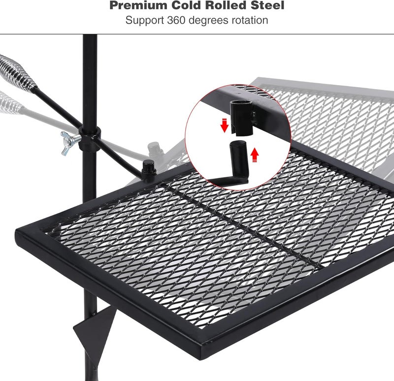 Lineslife Swivel Campfire Grill, Adjustable Heavy Duty Steel Open Fire Cooking Grill Grate with Carrying Bag for Outdoor Camping BBQ, Black - Image 4