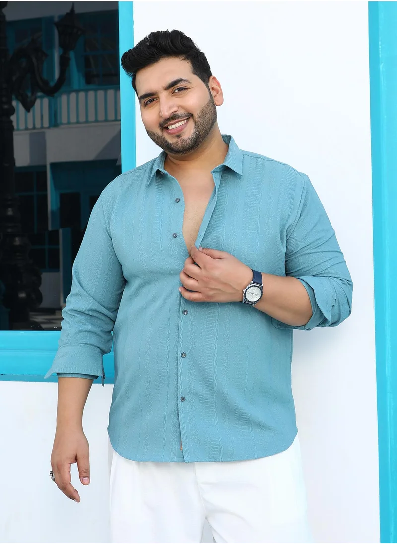 انستافاب بلس Instafab Plus Men's Sky Blue Freeform-Textured Shirt For Casual Wear | Spread Collar | Long Cuffed Sleeves | Button Closure | Plus Size Shirt Crafted With Comfort Fit For Everyday Wear