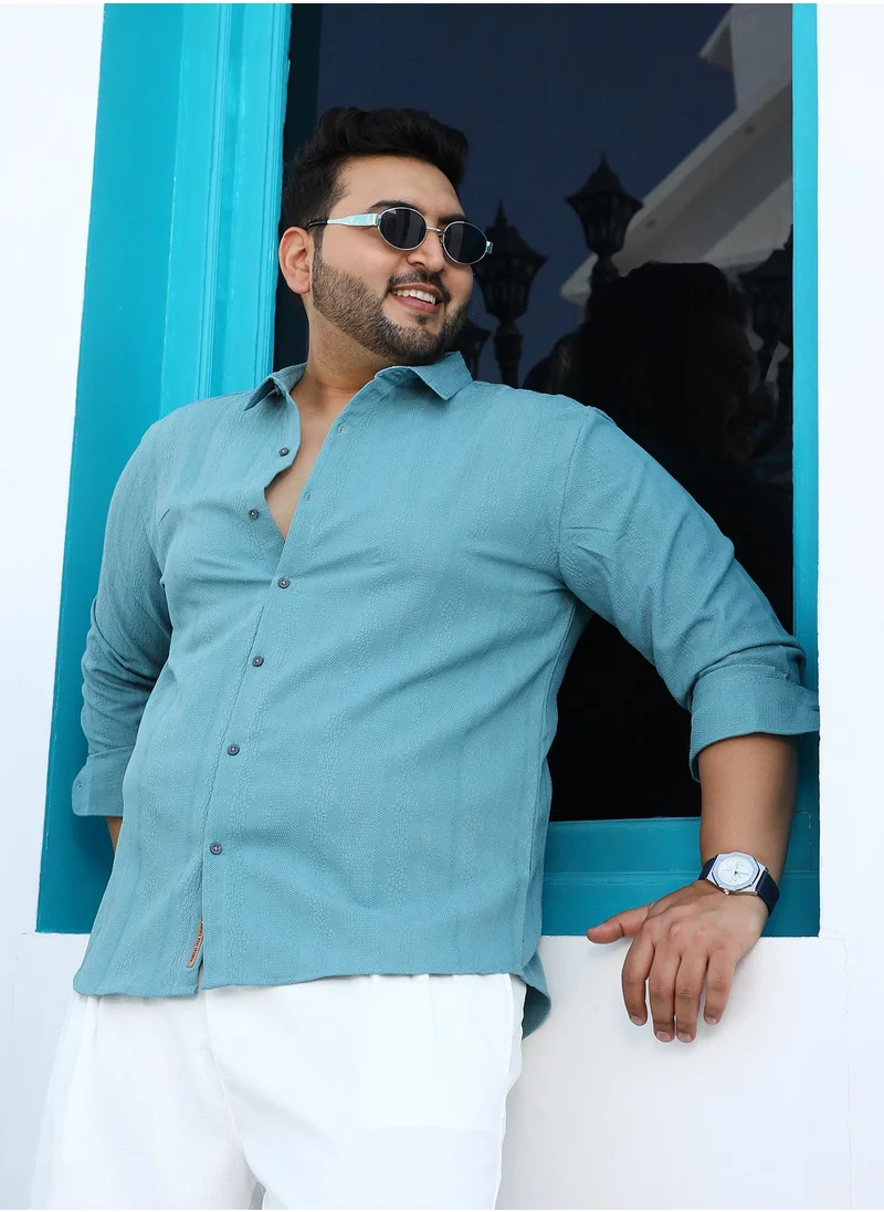 انستافاب بلس Instafab Plus Men's Sky Blue Freeform-Textured Shirt For Casual Wear | Spread Collar | Long Cuffed Sleeves | Button Closure | Plus Size Shirt Crafted With Comfort Fit For Everyday Wear