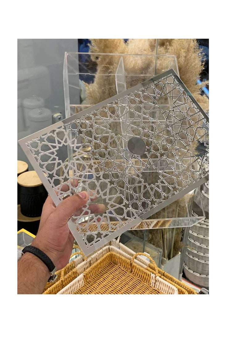 بوكس اكريلك مقسم 6 خانه + غطاء ارابيسك جولد وسلفر لتقديم الكحك والبسكوت والتسالي والمكسرات  مقاس 36*24 - Image 3