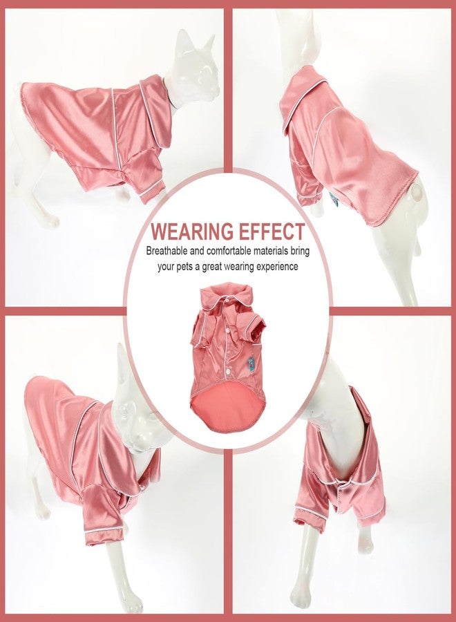 Balacoo Dog Silk Pajamas, Cozy Dog Pajamas Bathrobe, Lapel Dogs Sleepwear Clothes,Small Dogs Cats for All Season (L, Pink) - Image 5