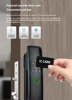 Glanfen Smart Door Lock, Electronic Door Lock with APP Control, Fingerprint/ Key/ IC Card, Biometric Smart Door Lock Keypad Deadbolt  - Image 2