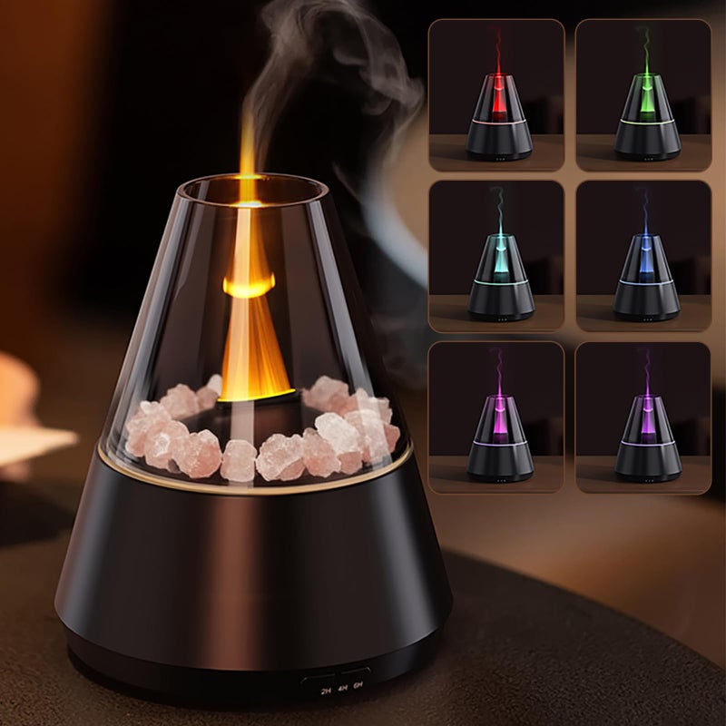 Holwim Flame Essential Oil Diffuser, Aromatherapy Diffuser with 7 Colors Firelight, Ultrasonic Cool Mist Mini Flame Humidifier Diffuser with Waterless Auto-Off & Timer for Home Office (Black) - Image 1