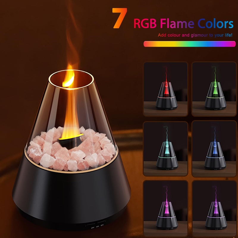 Holwim Flame Essential Oil Diffuser, Aromatherapy Diffuser with 7 Colors Firelight, Ultrasonic Cool Mist Mini Flame Humidifier Diffuser with Waterless Auto-Off & Timer for Home Office (Black) - Image 4