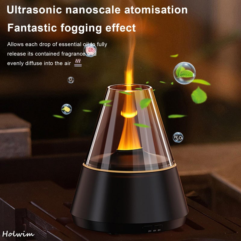 Holwim Flame Essential Oil Diffuser, Aromatherapy Diffuser with 7 Colors Firelight, Ultrasonic Cool Mist Mini Flame Humidifier Diffuser with Waterless Auto-Off & Timer for Home Office (Black) - Image 3