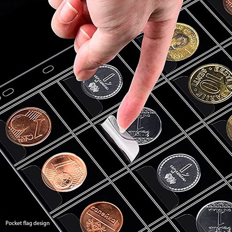 AITIME 12-Pocket Coin Holder for Collectors, AITIME Standard 9-Holes Coin Pocket Pages for Storage Binder, 10 Sheets Golden Silver Dollar Coin Flips Cardboard Collection Book Sleeves - Image 3