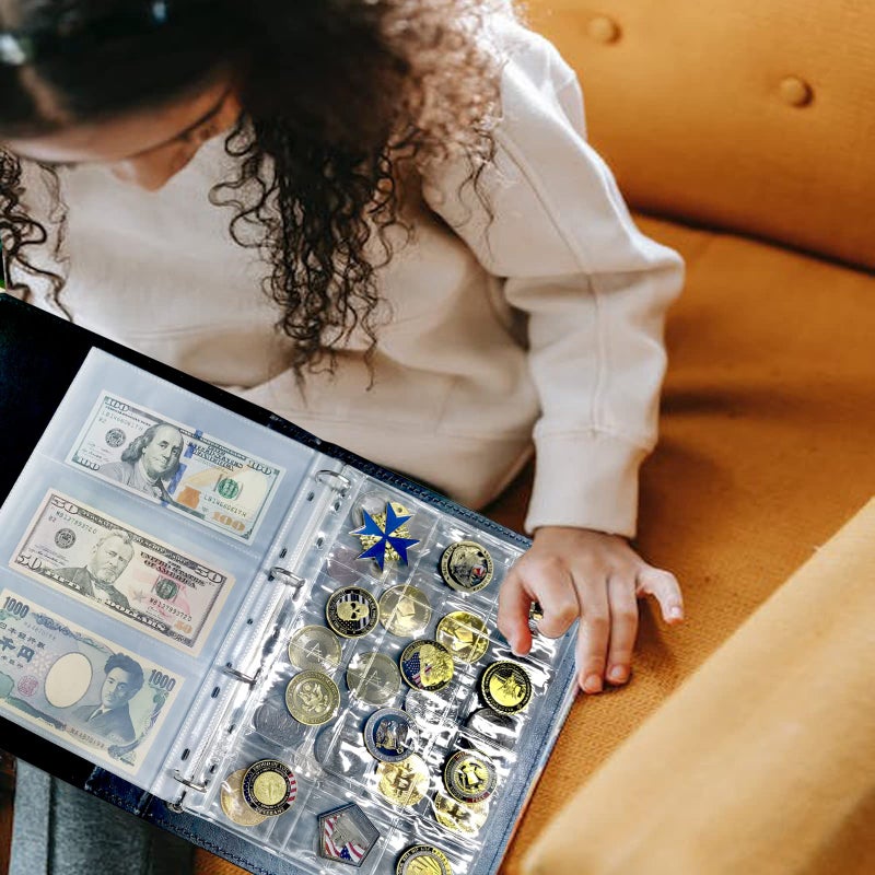 AITIME 12-Pocket Coin Holder for Collectors, AITIME Standard 9-Holes Coin Pocket Pages for Storage Binder, 10 Sheets Golden Silver Dollar Coin Flips Cardboard Collection Book Sleeves - Image 4