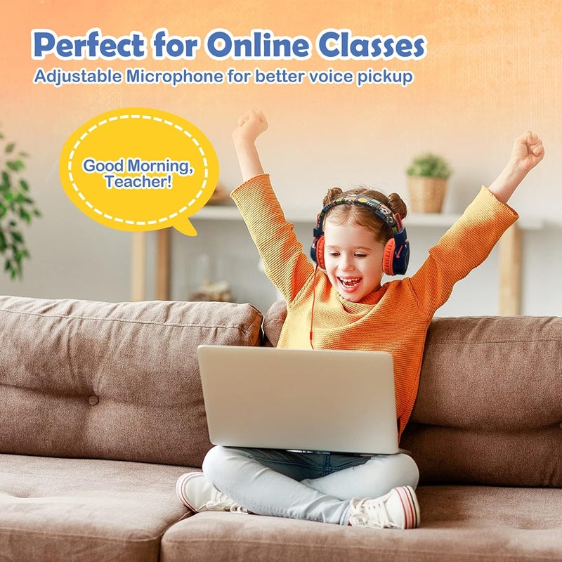 OKCSC B2 Kids Cartoon Headphones with Mic, 85dB Safe Volume Limited On-Ear Headset for Kids Girls Boys, Foldable Adjustable 3.5mm Jack Stereo Wired Headset for Cellphones/Tablet/School/Travel Orange - Image 5
