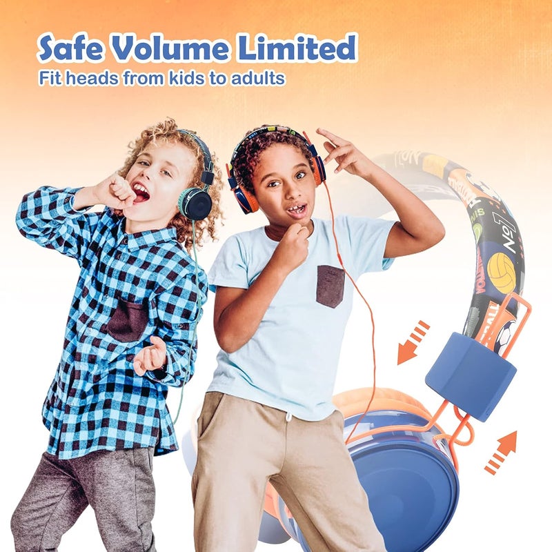 OKCSC B2 Kids Cartoon Headphones with Mic, 85dB Safe Volume Limited On-Ear Headset for Kids Girls Boys, Foldable Adjustable 3.5mm Jack Stereo Wired Headset for Cellphones/Tablet/School/Travel Orange - Image 4