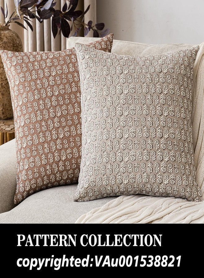 Foindtower Set of 2 Decorative Vintage Floral Print Throw Pillow Covers Neutral Farmhouse Cushion Covers Boho Home Decor for Sofa Couch Chair Bedroom Living Room,22×22 Inch,Light Orange Brown - Image 4