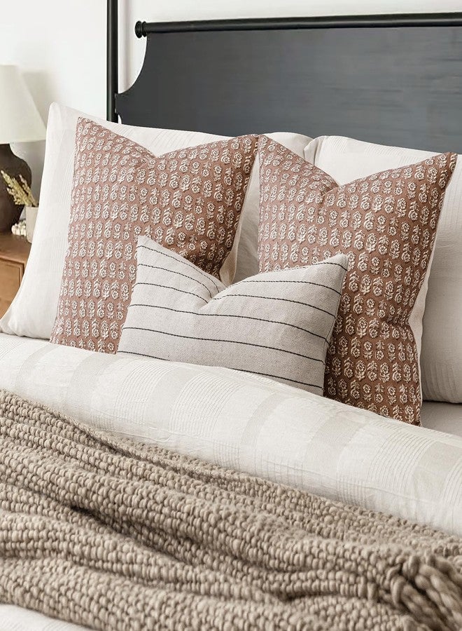 Foindtower Set of 2 Decorative Vintage Floral Print Throw Pillow Covers Neutral Farmhouse Cushion Covers Boho Home Decor for Sofa Couch Chair Bedroom Living Room,22×22 Inch,Light Orange Brown - Image 5