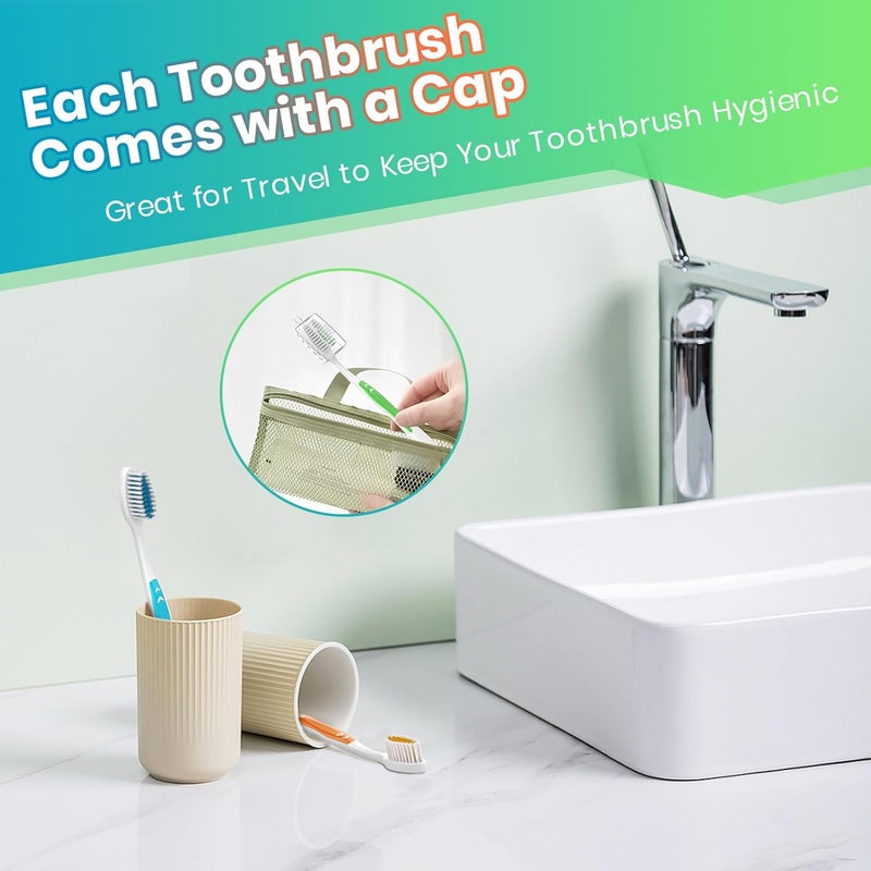 Frekare 30 Pack Bulk Toothbrushes with Covers, Individually Wrapped Tooth Brush Pack for Adults & Kids, Disposable Toothbrush Medium Soft for Travel, Donations, Hotels - Image 5