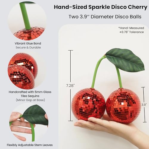 Yeehlmer Disco Ball Cherry Decor Reflects Mirror Ball for Home & Window, Aesthetic Room Decor, Girly Gift for Girls, Retro Sparkly Disco Ball Decoration Funky Cherry Decor (3.9‘’, Red) - Image 3