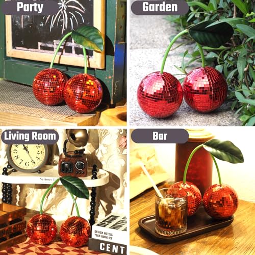 Yeehlmer Disco Ball Cherry Decor Reflects Mirror Ball for Home & Window, Aesthetic Room Decor, Girly Gift for Girls, Retro Sparkly Disco Ball Decoration Funky Cherry Decor (3.9‘’, Red) - Image 5
