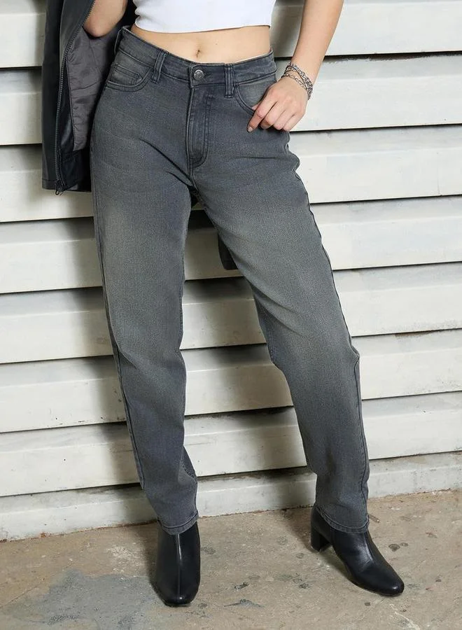 HIGH STAR High Rise Faded Regular Fit Jeans by Styli