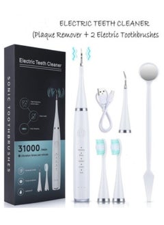 ABJ Rechargeable Dental Scaler Kit - 2 Electric Toothbrush & 1 Plaque Remover - Teeth Cleaning, Calculus Removal, Teeth Whitening Kit, Electric Teeth Cleaner, Oral Hygiene Set, Dental Instruments (White)  - Image 1