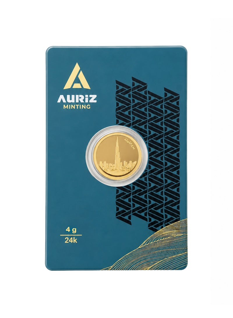 AURIZ MINTING Rizan Jewellery – Auriz Minting 4GRM 24K Pure Gold Coin  Burj Khalifa Design  999 Fine Gold - Image 1