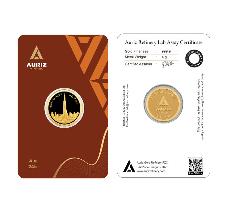 AURIZ MINTING Rizan Jewellery – Auriz Minting 4GRM 24K Pure Gold Coin  Burj Khalifa Design  999 Fine Gold - Image 5