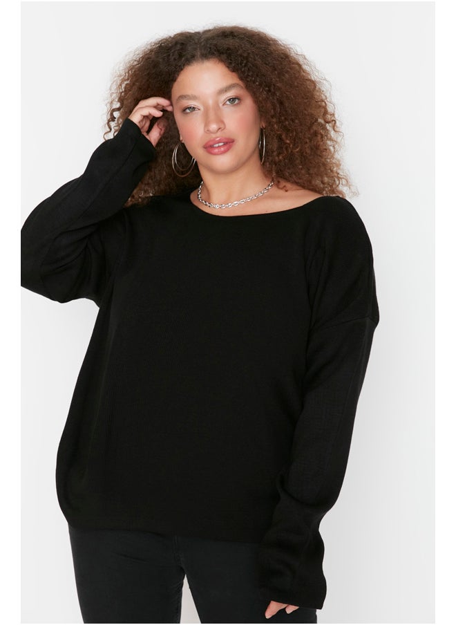 trendyol - Black Cross-Tape Detail Knitwear Sweater at the Back. - Image 1