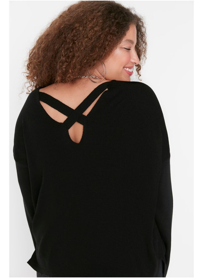 trendyol - Black Cross-Tape Detail Knitwear Sweater at the Back. - Image 1