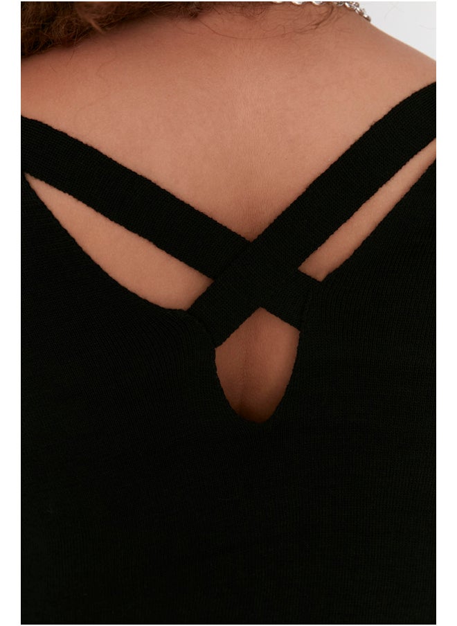 trendyol - Black Cross-Tape Detail Knitwear Sweater at the Back. - Image 1