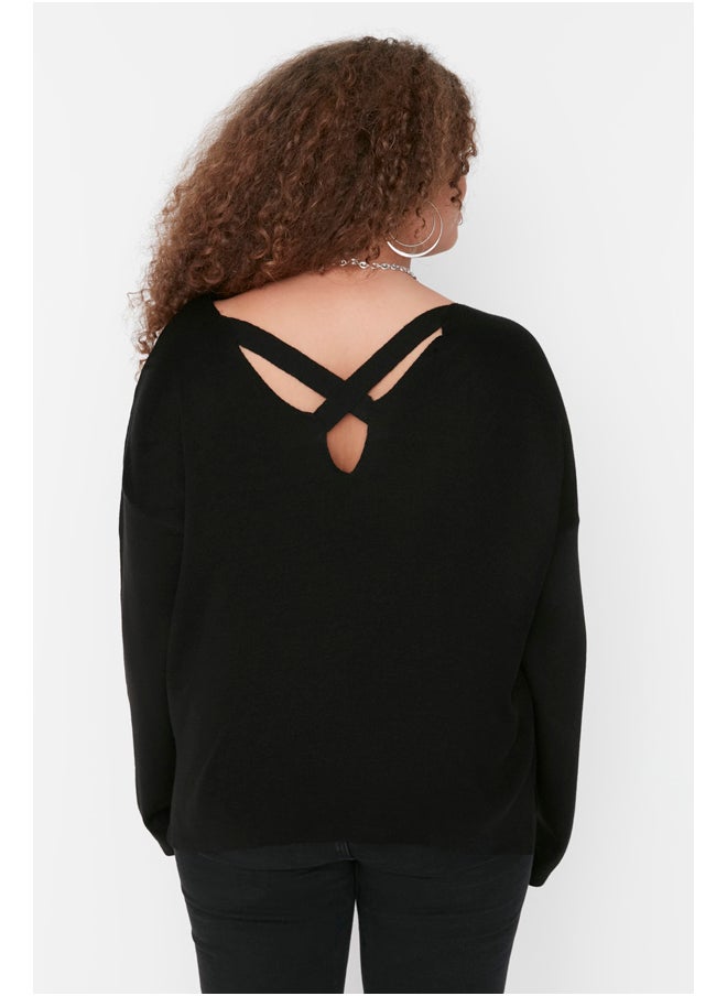 trendyol - Black Cross-Tape Detail Knitwear Sweater at the Back. - Image 1