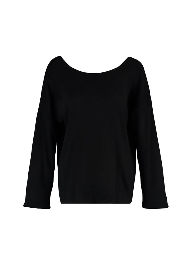 trendyol - Black Cross-Tape Detail Knitwear Sweater at the Back. - Image 1
