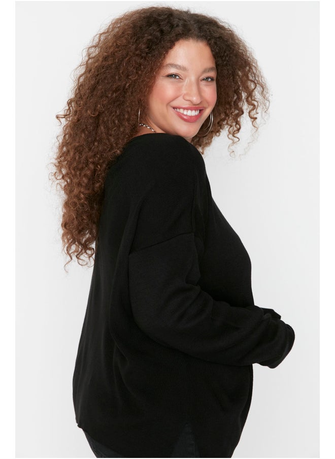 trendyol - Black Cross-Tape Detail Knitwear Sweater at the Back. - Image 1