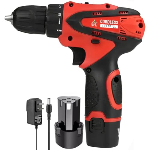 JPT 12-volt Multi-Tasking 3/8-inch Keyless Chuck Cordless Drill Machine | 24 Nm Torque | 1350 RPM Speed | 2 Speed Gear | 18+1 Clutch | 1500mAh Battery | Fast Charger | - Image 1