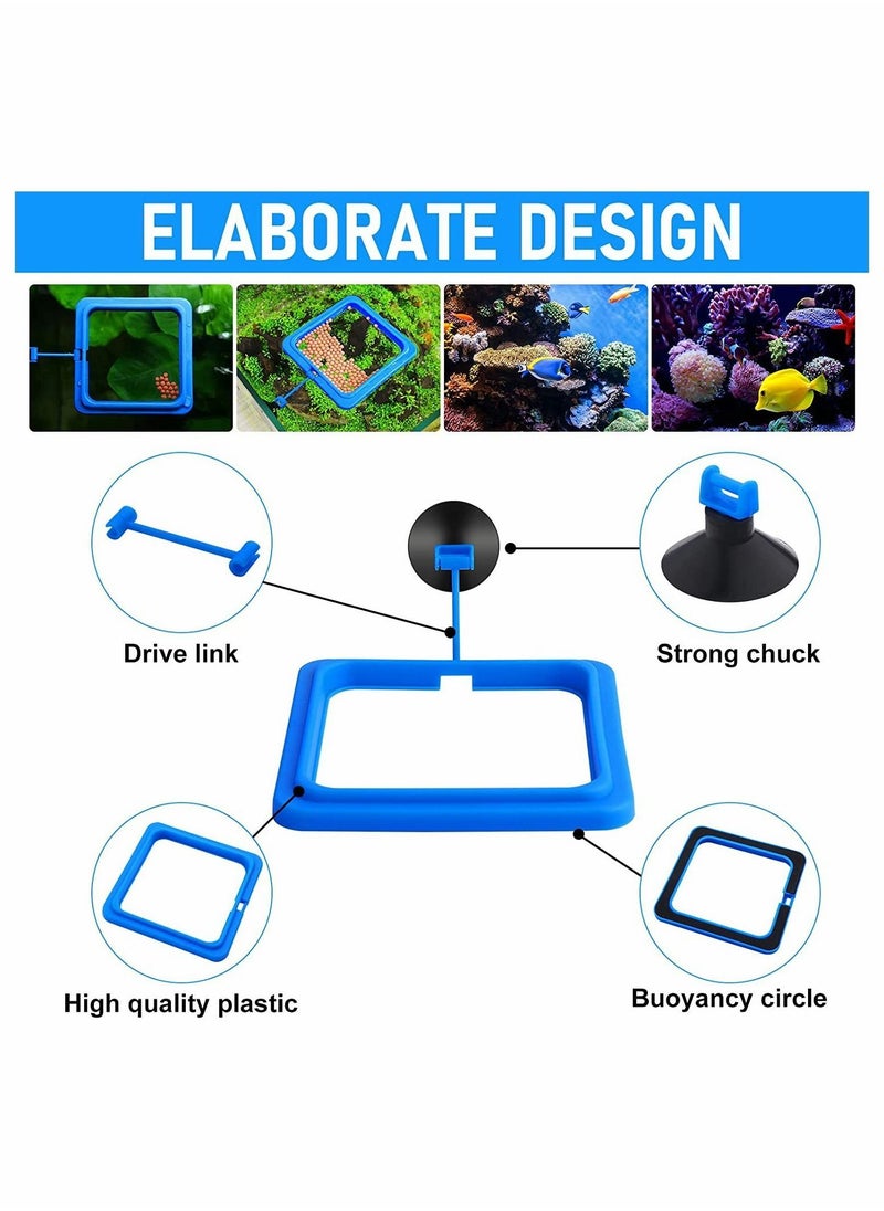 Y&D - Fish Feeding Ring 2 Pcs Safe Floating Food Feeder Circle Blue, with Suction Cup Easy to Install Aquarium, Turtle Tank Accessories(Square+Circle) - Image 1