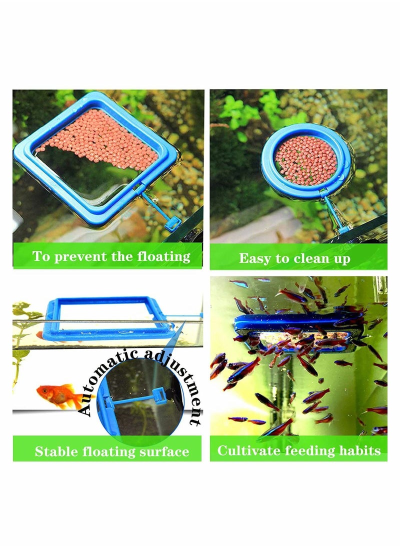 Y&D - Fish Feeding Ring 2 Pcs Safe Floating Food Feeder Circle Blue, with Suction Cup Easy to Install Aquarium, Turtle Tank Accessories(Square+Circle) - Image 1