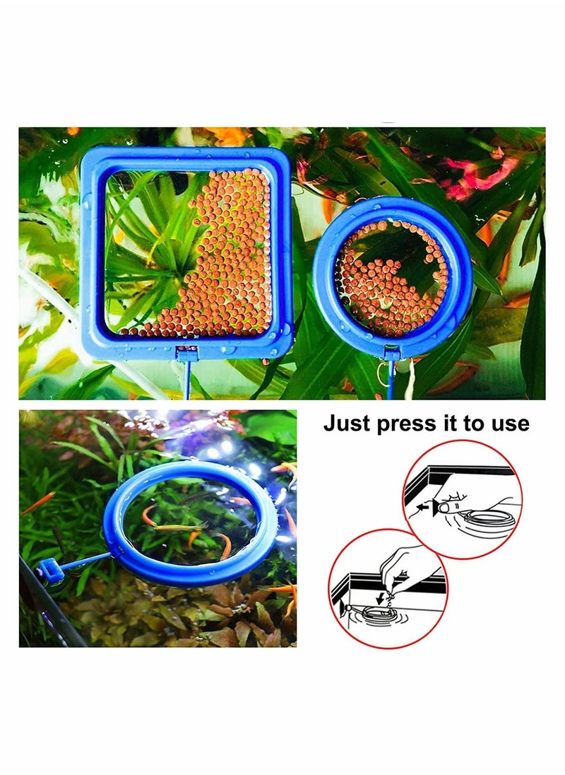 Y&D - Fish Feeding Ring 2 Pcs Safe Floating Food Feeder Circle Blue, with Suction Cup Easy to Install Aquarium, Turtle Tank Accessories(Square+Circle) - Image 1
