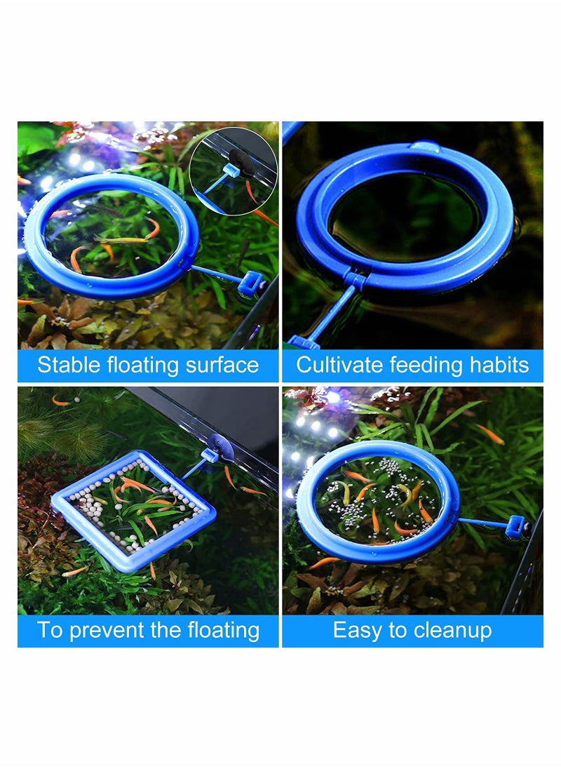 Y&D - Fish Feeding Ring 2 Pcs Safe Floating Food Feeder Circle Blue, with Suction Cup Easy to Install Aquarium, Turtle Tank Accessories(Square+Circle) - Image 1