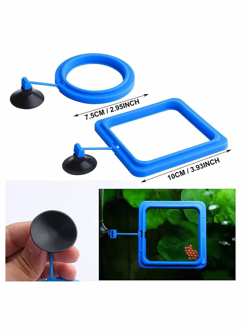 Y&D - Fish Feeding Ring 2 Pcs Safe Floating Food Feeder Circle Blue, with Suction Cup Easy to Install Aquarium, Turtle Tank Accessories(Square+Circle) - Image 1