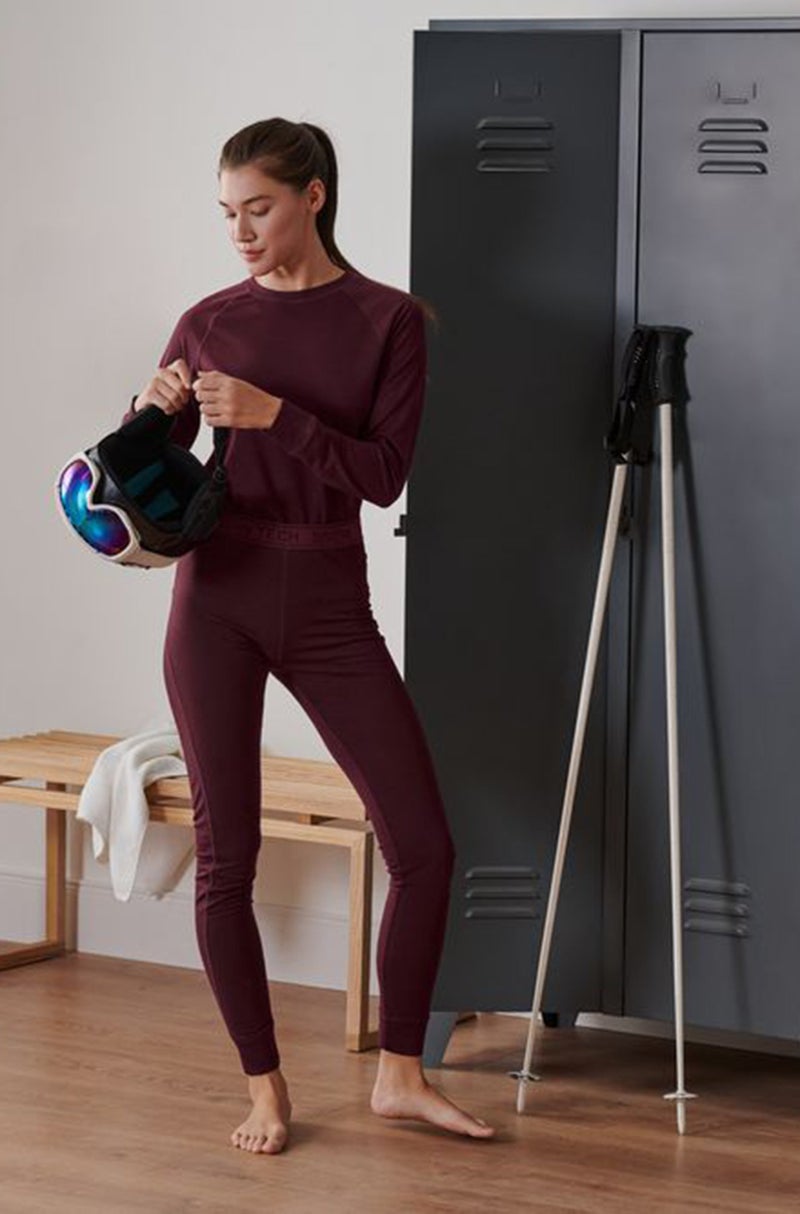 Tchibo Women Full Length Plain Legging, Maroon - Image 1