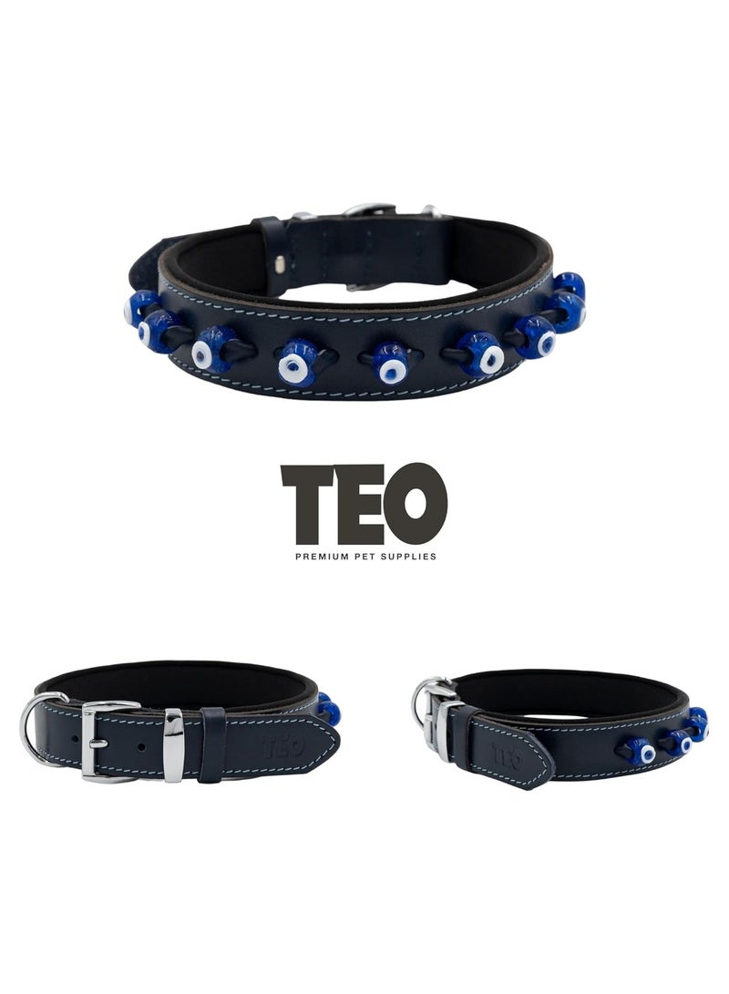 Teo Premium Pet Supplies XS Leather Dog Neck Collar Adjustable Durable Pet Collars for Dogs With Breathable Heavy Duty Rust-Proof Dog Accessories Metal Buckle Navy Blue - Image 2