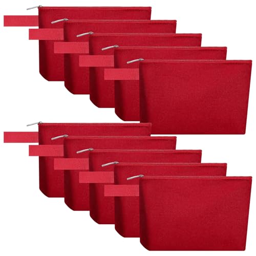Sinzip 10 Pieces Cotton Canvas Makeup Bag with Bottom and Strap MultiPurpose Cosmetic Bag with Zipper Travel Toiletry Pouch Blank DIY Craft Bag Red S - Image 1