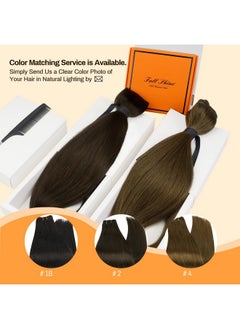 Full Shine Full Shine Sew In Hair Extensions Real Human Hair 22 Inch Weft Extensions Real Remy Hair Color #2 Dark Brown Double Weft Full Head Set Straight Hair Weaves 105 Grams Hair Weft Bundles Straight Hair  - Image 4
