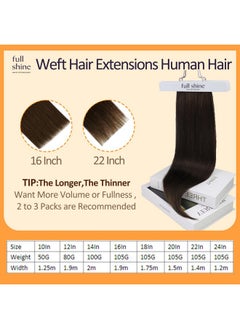 Full Shine Full Shine Sew In Hair Extensions Real Human Hair 22 Inch Weft Extensions Real Remy Hair Color #2 Dark Brown Double Weft Full Head Set Straight Hair Weaves 105 Grams Hair Weft Bundles Straight Hair  - Image 2