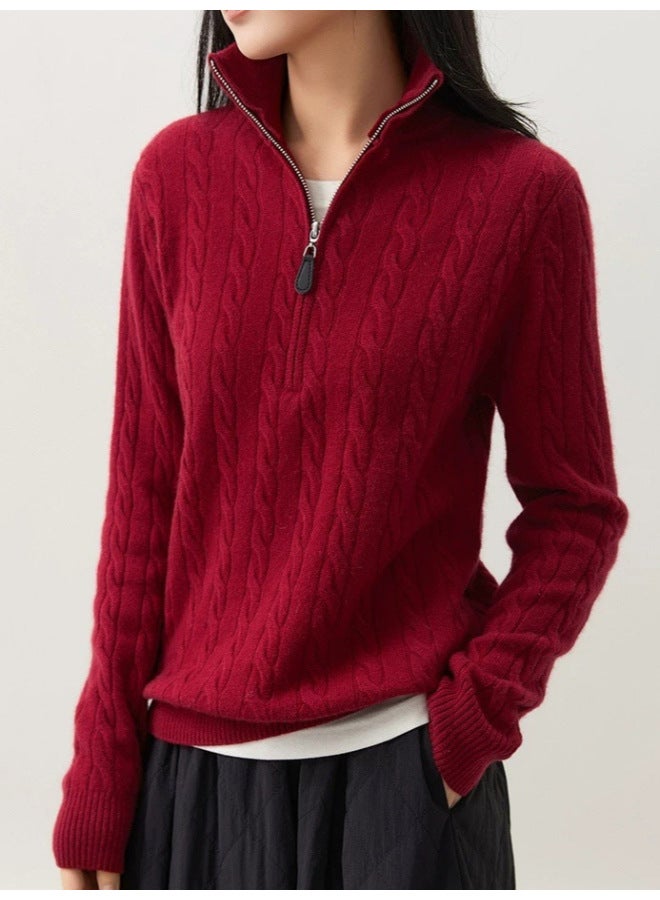 Leyuan Autumn Winter Cable Knit Long Sleeve Half-zip Sweater Loose Casual High Neck Pullover Women's Cardigan - Image 2