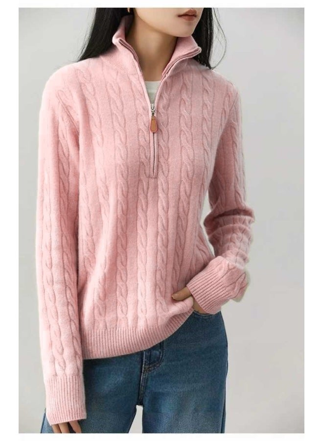 Leyuan Autumn Winter Cable Knit Long Sleeve Half-zip Sweater Loose Casual High Neck Pullover Women's Cardigan - Image 1
