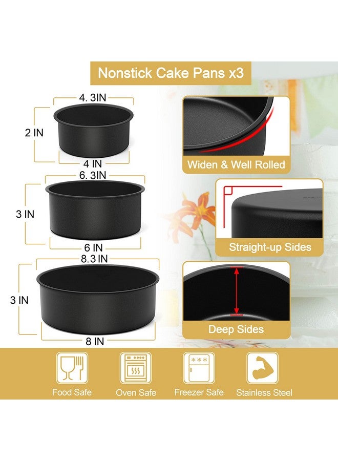 E-far E-far Nonstick Cake Pan Set of 3 (4/6/8 Inch), Deep Stainless Steel Round Cake Pans Tins for Baking Layer Wedding Cakes, Stainless Steel Core & Nontoxic Coating, Deep & Straight Side - Image 4