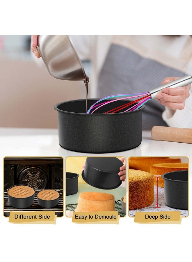 E-far E-far Nonstick Cake Pan Set of 3 (4/6/8 Inch), Deep Stainless Steel Round Cake Pans Tins for Baking Layer Wedding Cakes, Stainless Steel Core & Nontoxic Coating, Deep & Straight Side - Image 2