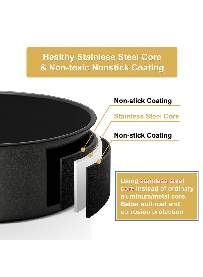 E-far E-far Nonstick Cake Pan Set of 3 (4/6/8 Inch), Deep Stainless Steel Round Cake Pans Tins for Baking Layer Wedding Cakes, Stainless Steel Core & Nontoxic Coating, Deep & Straight Side - Image 3