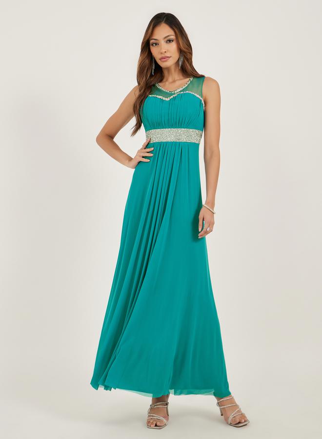 ستايلي فستان سهرة مزخرف باللون الأخضر المائي - Image 2