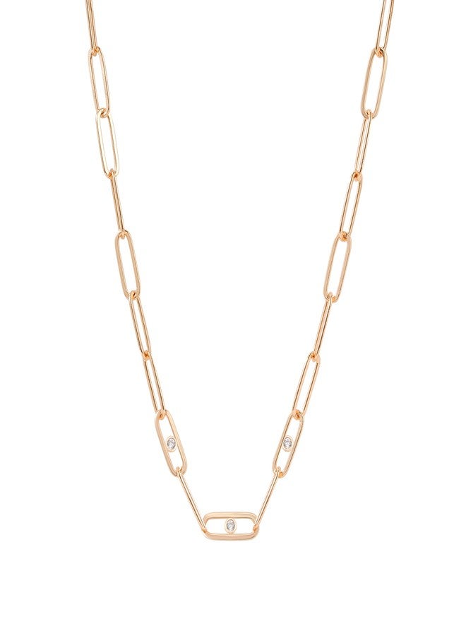 MINUTIAE Curb Style Extendable Brass Chain Necklace with Austrian Cubic Zirconia Diamond - Rose Gold | Skin Friendly and Unique Masterpiece Gift For Her/Girls/Women - Image 1